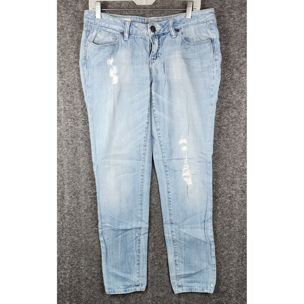 Decree Super Skinny Jeans Womens Size 9 Blue Distressed Paint Splatter Denim